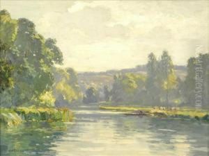 River Landscape With Cattle by Augustus William Enness