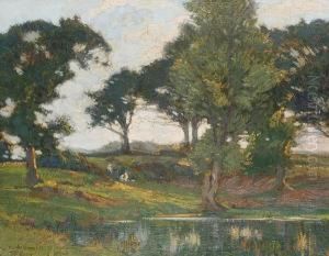 Figures By A Pond by Augustus William Enness