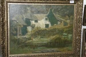 View Of A Cottage And Pond by Augustus William Enness