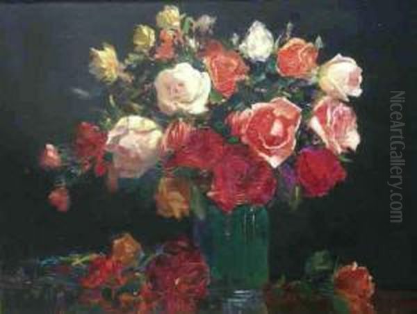 Still Life Roses In A Bowl Oil - view 1
