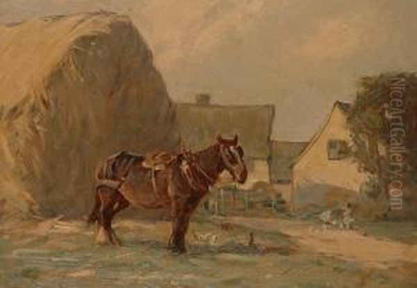 A Shire Horse By A Haystack. - view 1