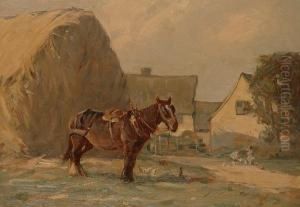 A Shire Horse By A Haystack.