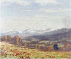 Extensive Country Landscape With Sheep And Hills by Augustus William Enness