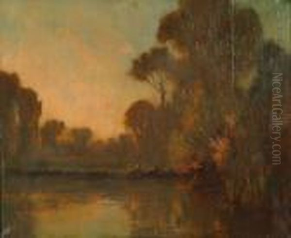 River Landscape With Horses Grazing - view 1