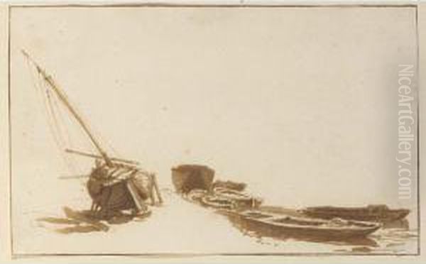 Study Of A Weyschuit On The Shore And Some Rowing Boats In The Water - view 1
