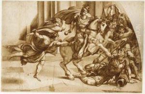 The Expulsion Of Heliodorus, After Giulio Romano by Johannes Episcopius