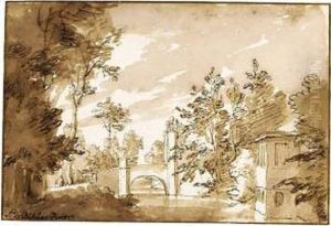 Landscape With A Bridge Over A Canal: The Entrance To The House Of Werve, Near Rijswijk by Johannes Episcopius