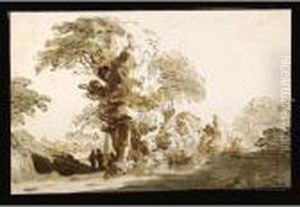 A Wooded Landscape Near Rijswijk, With Two Figures By A Tall Tree by Johannes Episcopius