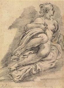 Study Of A Draped Female Nude<</b> by Johannes Episcopius