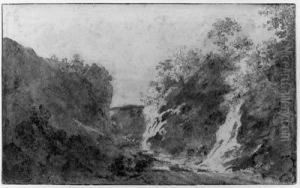 A Wooded Mountainous Landscape With Travellers Near Brussels