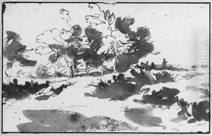 A Wooded Landscape (recto); A Study Of A Man Standing, Wearing Arobe (verso) A Wooded Landscape (recto); A Study Of A Man Standing, Wearing Arobe (verso)