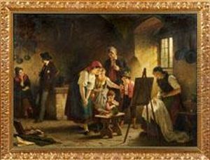 Einkehr Des Malers Bei Einer Bauernfamilie by Rudolf Epp