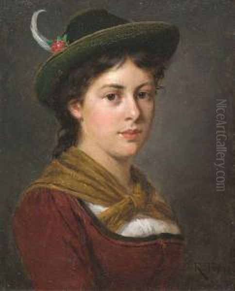 Portrait Of A Tyrolese Girl. Oil/panel, Signed - view 1