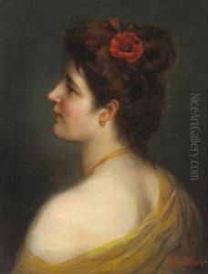 Young Woman With Corn Poppy Blooms In Her Hair