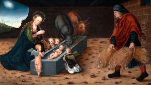 The Nativity with Adoring Child Angels