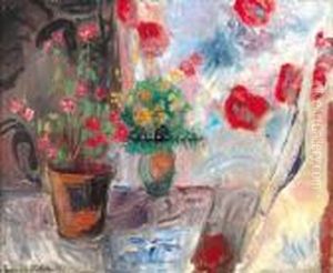 Interior, Rodt, Blomster Draperi by Thorvald Erichsen
