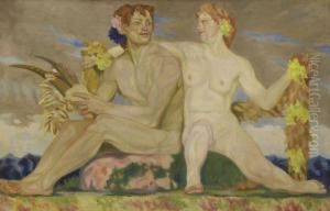 Pan Und Nymphe by Fritz Erler