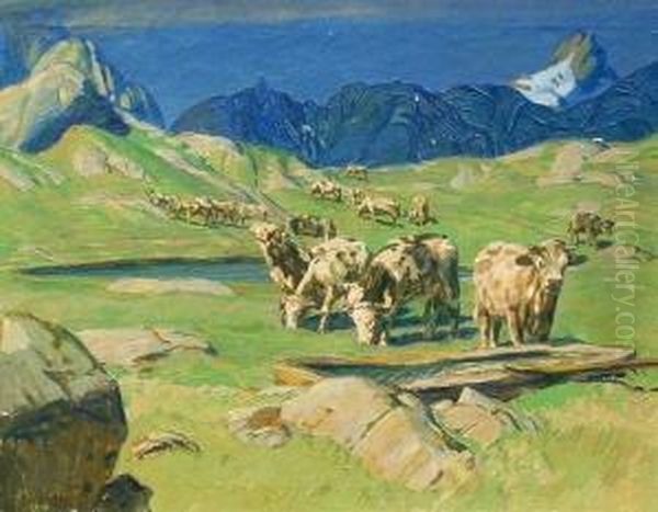 Weidende Kuhe In Einer Berglandschaft - view 1