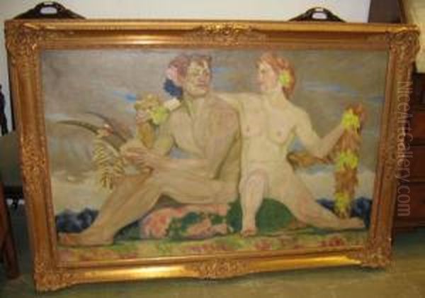 Man And Woman. Oil On Canvas. Signed Lower Left: Erler. - view 1