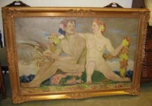 Man And Woman. Oil On Canvas. Signed Lower Left: Erler. by Fritz Erler