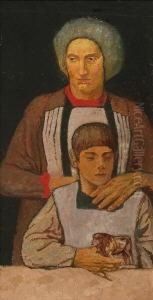 Engadiner Bauerin Mit Ihrem Buben. by Erich Erler-Samaden