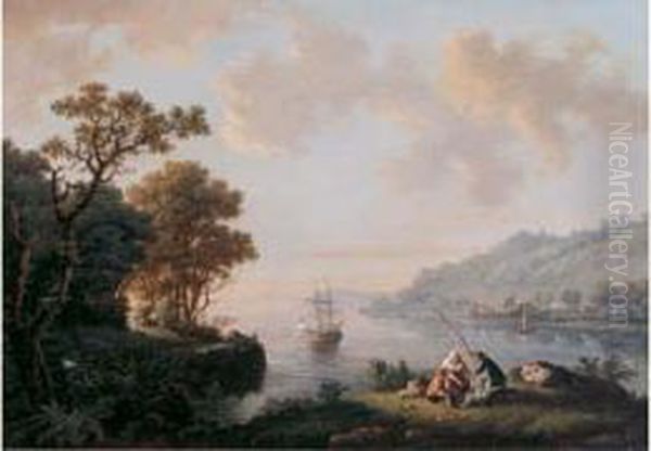 Paysage De Riviere Avec Pecheurs - view 1