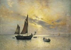 Fischerboote Im Abendlicht. by Hermann Eschke