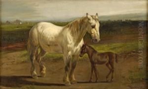 Stute Mit Fohlen. by Hermann Eschke