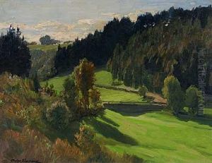 Schimmelstute Mit Braunem Fohlen Auf Dem Feld by Hermann Eschke