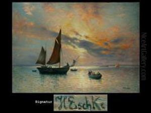Fischerboote Im Abendlicht by Hermann Eschke