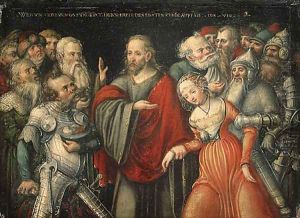 Christ and the Adulteress mid 1540s by Lucas The Elder Cranach