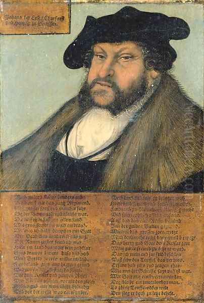 Portrait of John the Steadfast, Elector of Saxony (1468-1532), bust-length, in a white shirt, fur-lined coat, and black hat - view 1