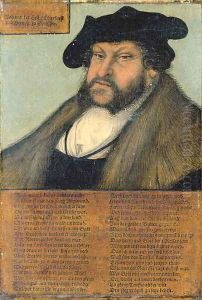 Portrait of John the Steadfast, Elector of Saxony (1468-1532), bust-length, in a white shirt, fur-lined coat, and black hat by Lucas The Elder Cranach