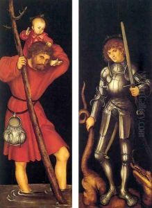 Sts Christopher and George (outer side) by Lucas The Elder Cranach