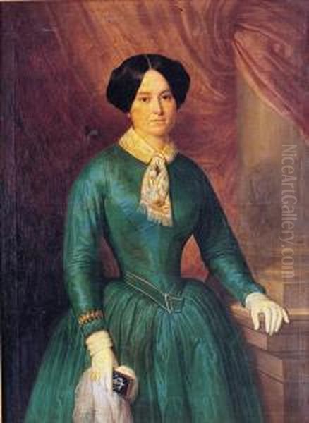 Retrato De Dama Joven De Tres Cuartos, Vistiendo Un Traje
Verde - view 1