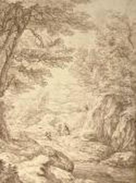 A Rocky Landscape With Figures On A Path - view 1