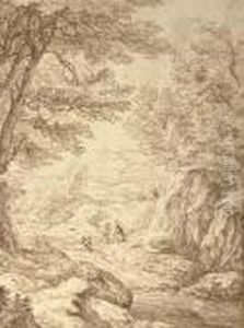 A Rocky Landscape With Figures On A Path by Jacob Esselens