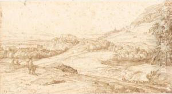 An Extensive Italianate Landscape With A Hunter, And A Distant Hilltop Castle by Jacob Esselens