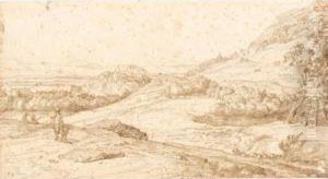 An Extensive Italianate Landscape With A Hunter, And A Distant Hilltop Castle by Jacob Esselens