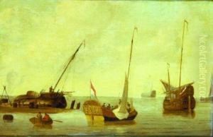 Shipping In A Calm Sea With A Fishing Boat Being Retarred by Jacob Esselens