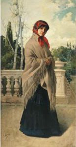 Spanish Lady On The Terrace Of A Country Estate by Enrique Estevan Y Vicente