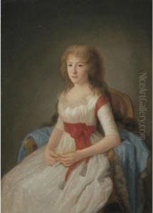 Portrait Of A Young Woman In A White Dress by Augustin Esteve