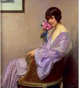 Femme Assise Au Bouquet De Roses by Denis Etcheverry