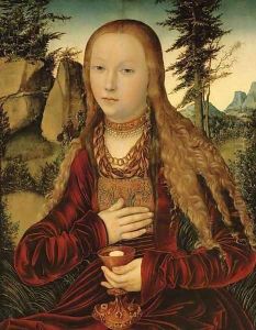 St. Barbara in a wooded landscape by Lucas The Elder Cranach