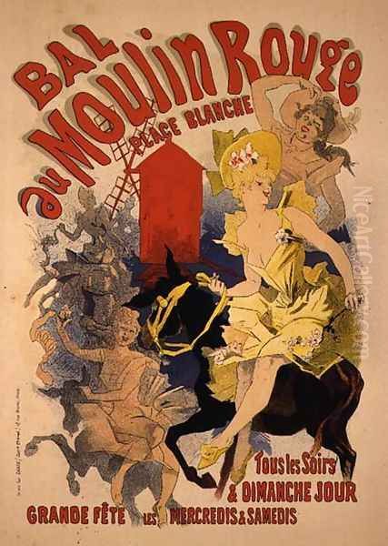 Reproduction of a Poster Advertising the 'Bal au Moulin Rouge', 1889 by Jules Cheret