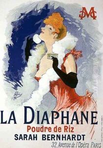 Reproduction of a poster advertising 'La Diaphane', translucent face-powder, modelled by Sarah Bernhardt (1844-1923), 1890 by Jules Cheret