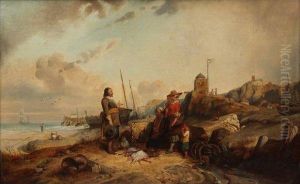 La Marchande De Poissons Sur La Plage by Eugene Isabey