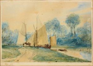 Voilier Sur La Riviere by Eugene Isabey