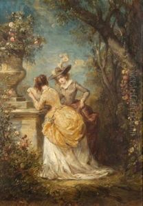 Deux Elegantes Lisant Une Lettre Dans Un Parc