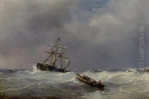 Marine With Dutch Sailing Ship And Life Boat